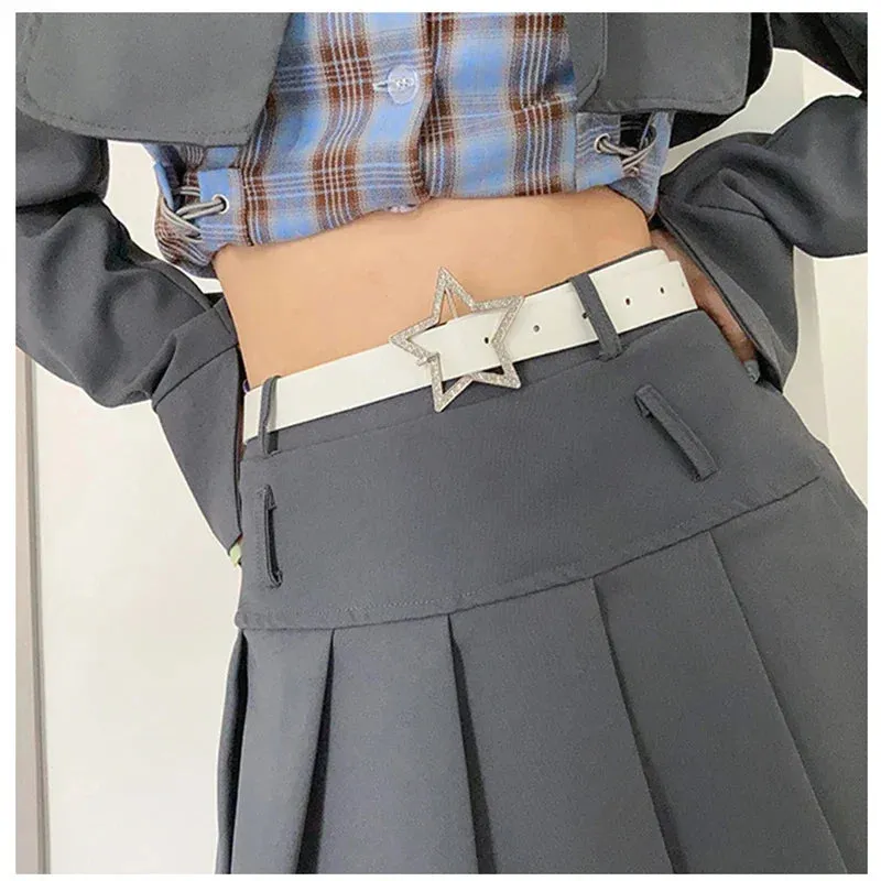 ✨ Kawaii Star Rhinestone Belt 💖 Y2K Pink PU Leather Fashion Accessory for Trendy Styles 🌟