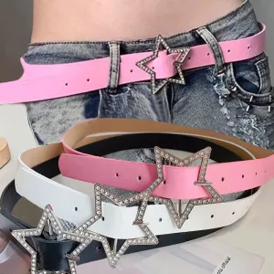 ✨ Kawaii Star Rhinestone Belt 💖 Y2K Pink PU Leather Fashion Accessory for Trendy Styles 🌟