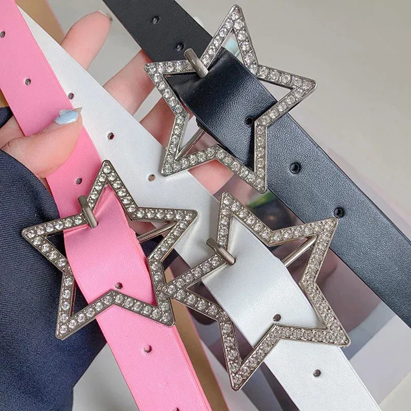 ✨ Kawaii Star Rhinestone Belt 💖 Y2K Pink PU Leather Fashion Accessory for Trendy Styles 🌟
