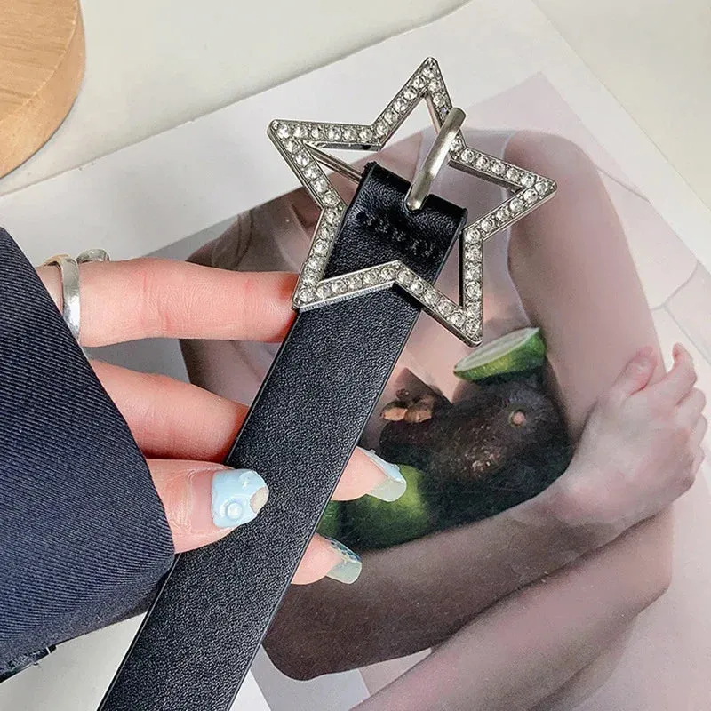✨ Kawaii Star Rhinestone Belt 💖 Y2K Pink PU Leather Fashion Accessory for Trendy Styles 🌟