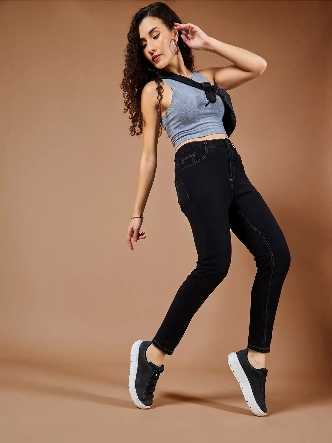 24/7 Comfort Black Skinny High-Rise Stretchable Denim Jeans