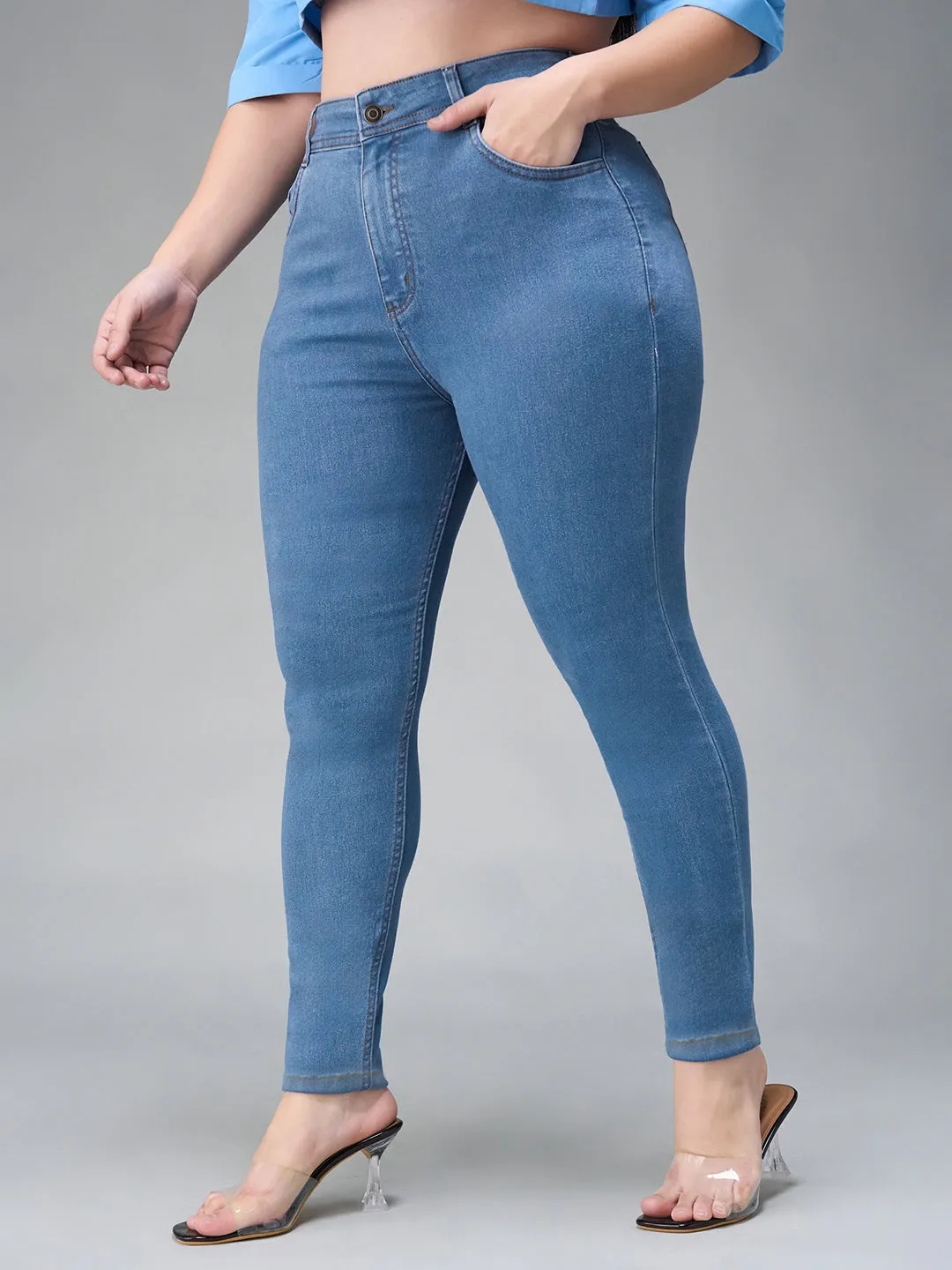 24/7 Comfort Blue Skinny High-Rise Distressed Denim Jeans