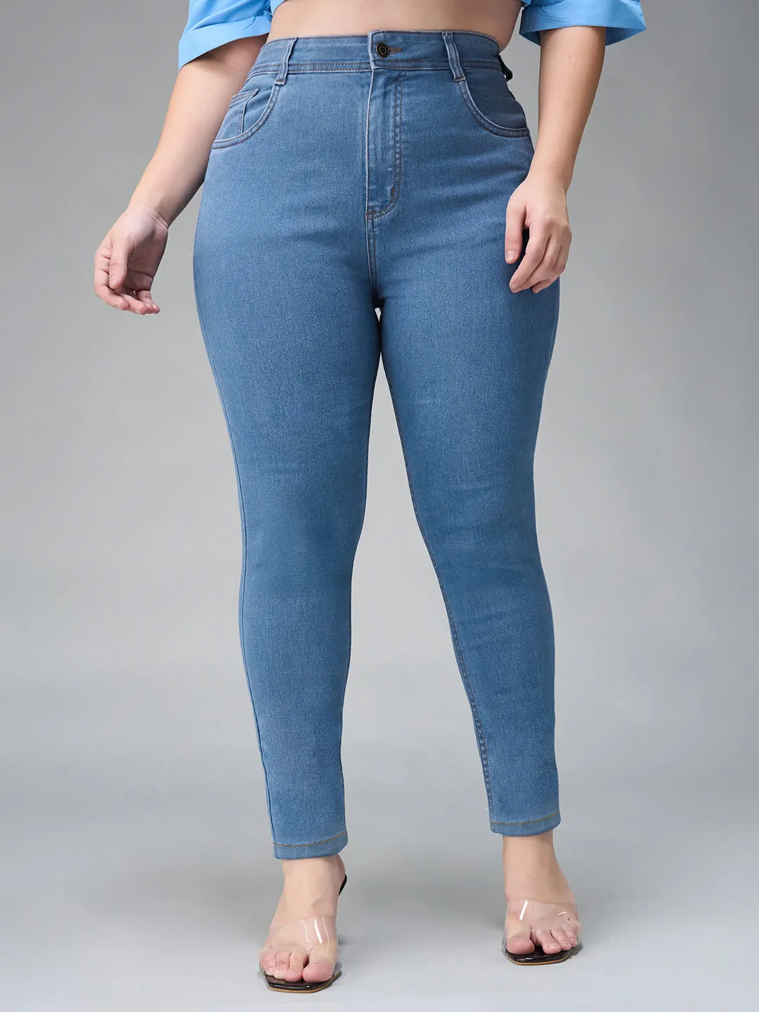 24/7 Comfort Blue Skinny High-Rise Distressed Denim Jeans