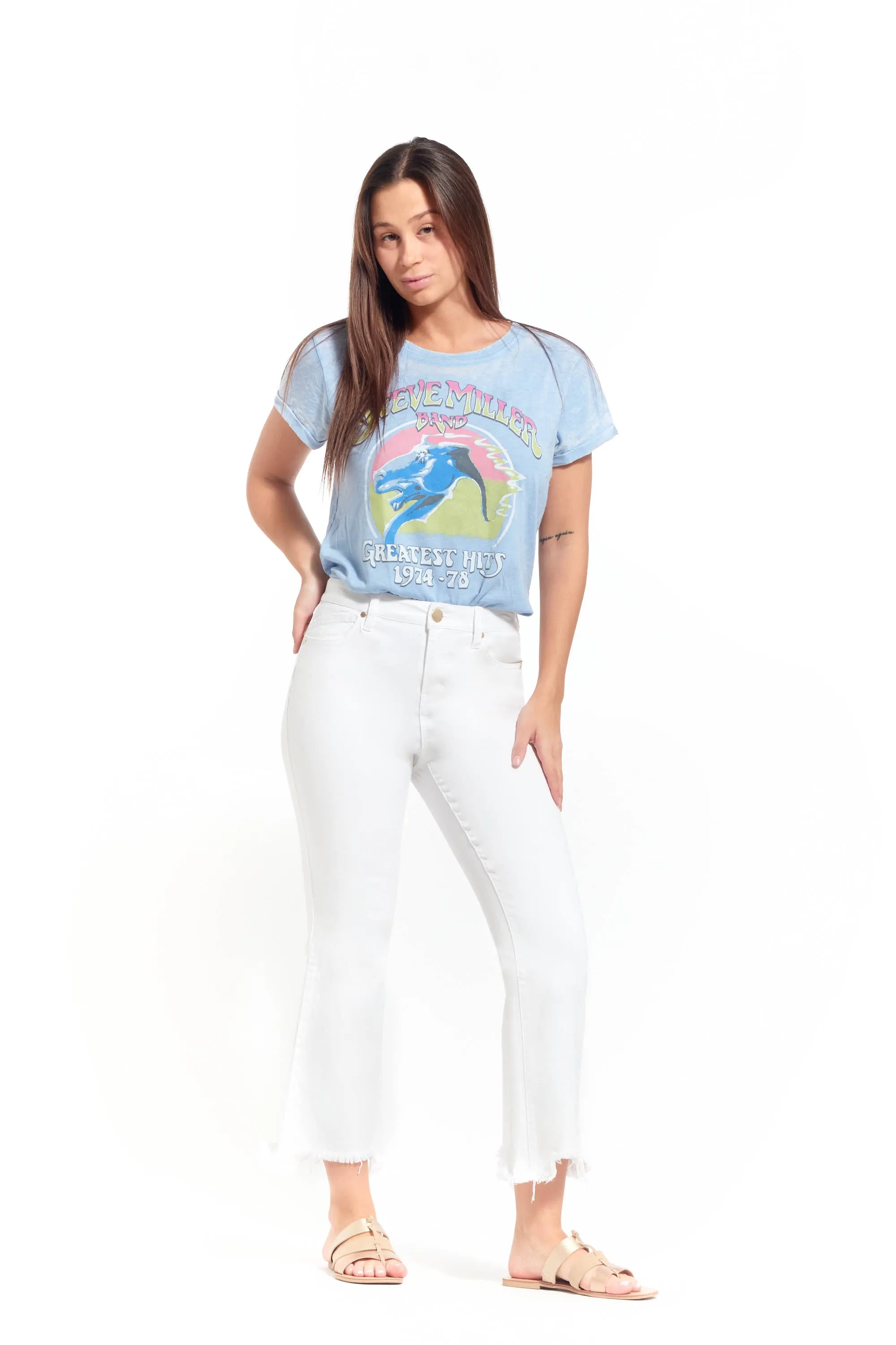 27" Luxe Demi Boot Jean w/ Sharkbite Hem in White