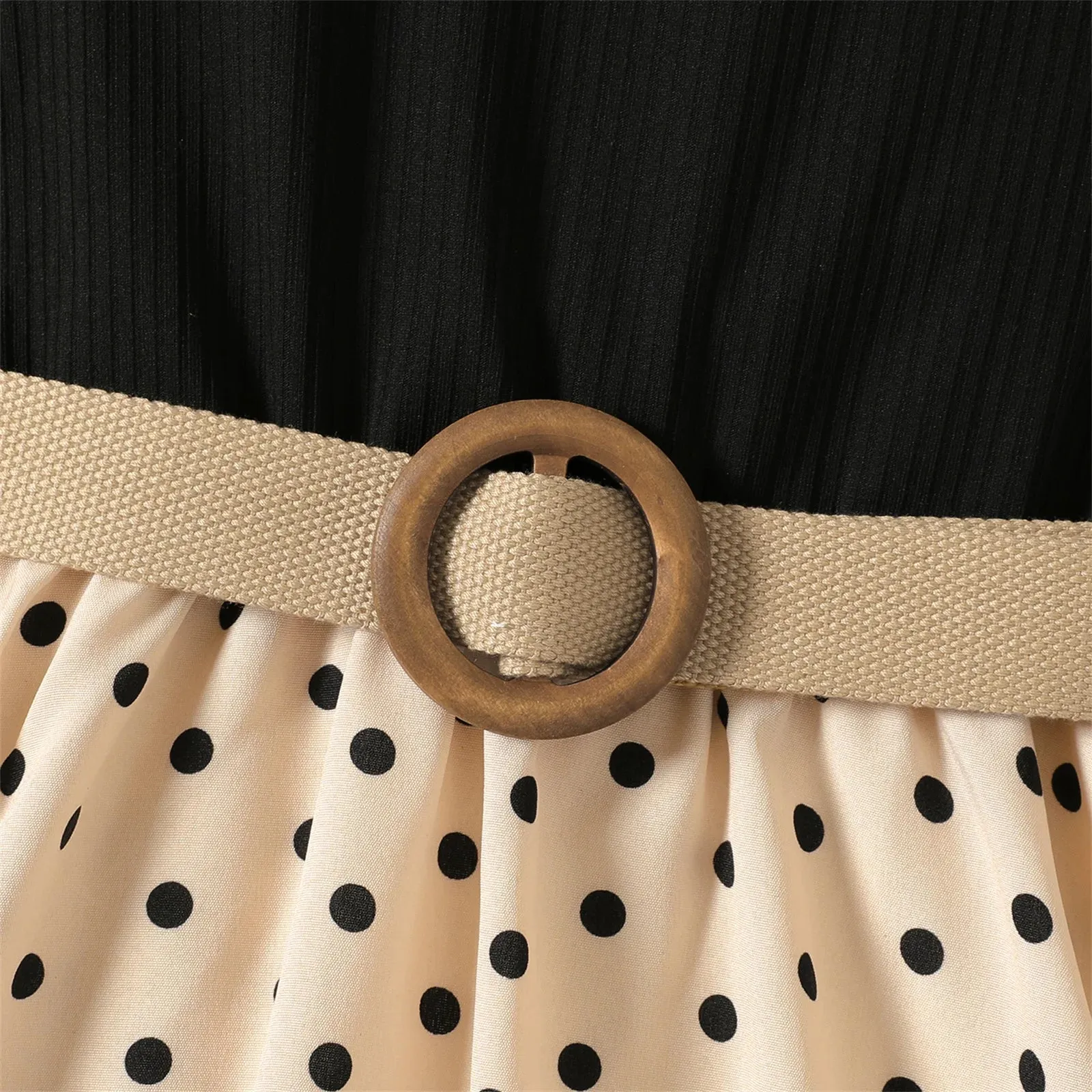 2pcs Girl Dresses Kids Clothes Girl Polka Dots Ribbed Girls Splice Sleeveless Dress & Belt