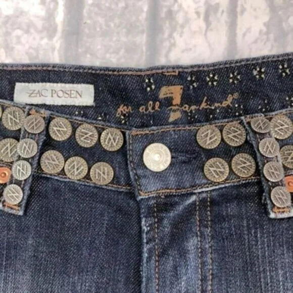 7 for All Mankind Zac Posen Jeans Studded Detail Faded Wash Bootcut Denim 27