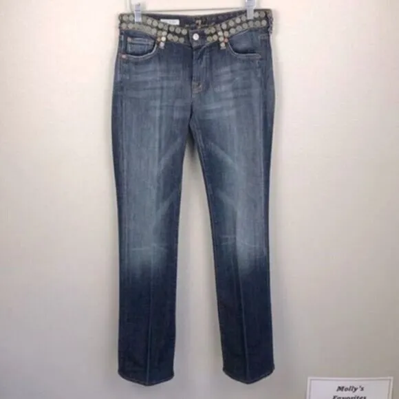 7 for All Mankind Zac Posen Jeans Studded Detail Faded Wash Bootcut Denim 27