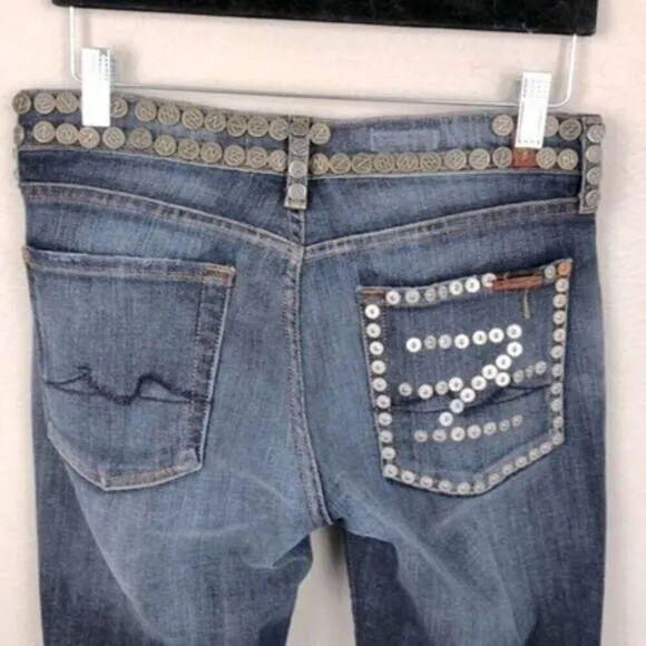 7 for All Mankind Zac Posen Jeans Studded Detail Faded Wash Bootcut Denim 27