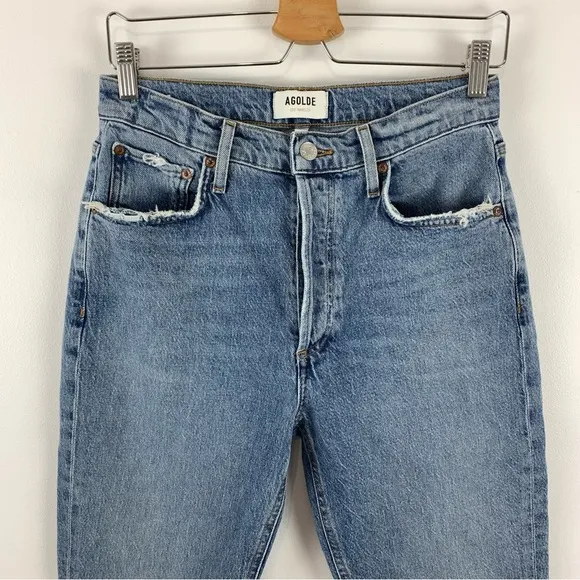 AGOLDE Riley Long High Rise Straight Jeans in Quiver Color Size 27
