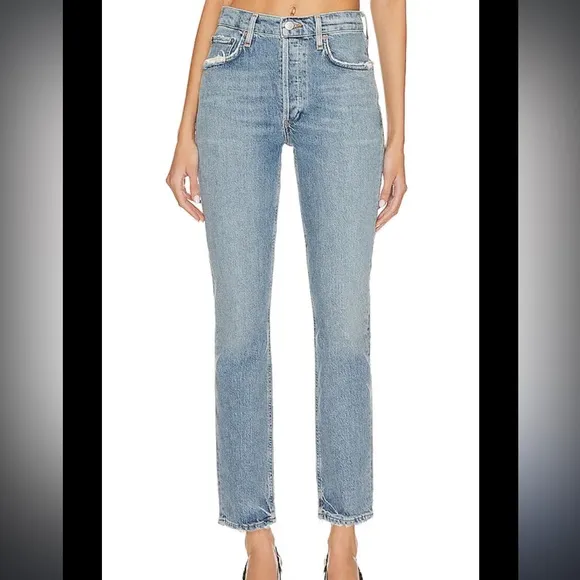 AGOLDE Riley Long High Rise Straight Jeans in Quiver Color Size 27