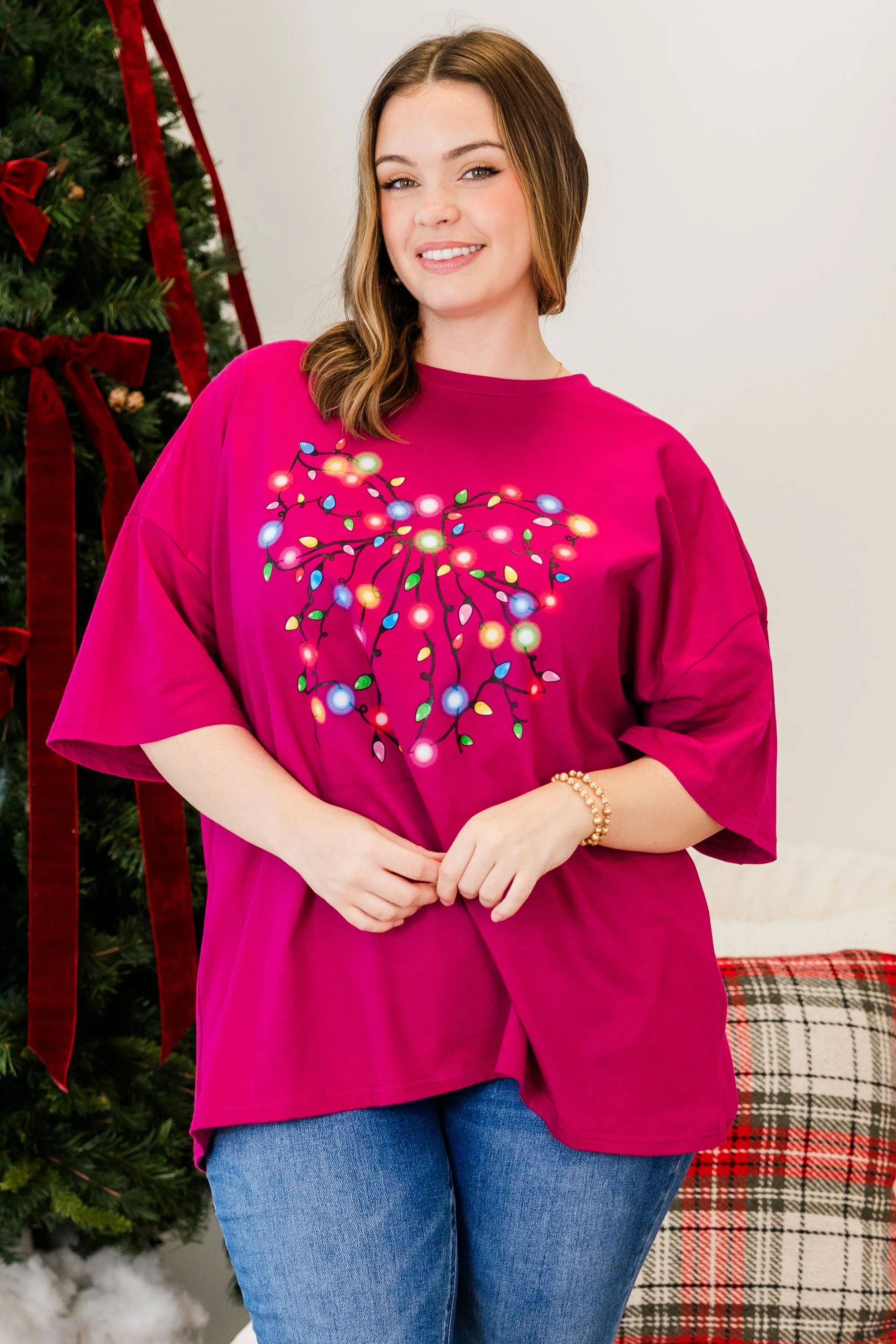 All Lit Up Boyfriend Tee, Magenta