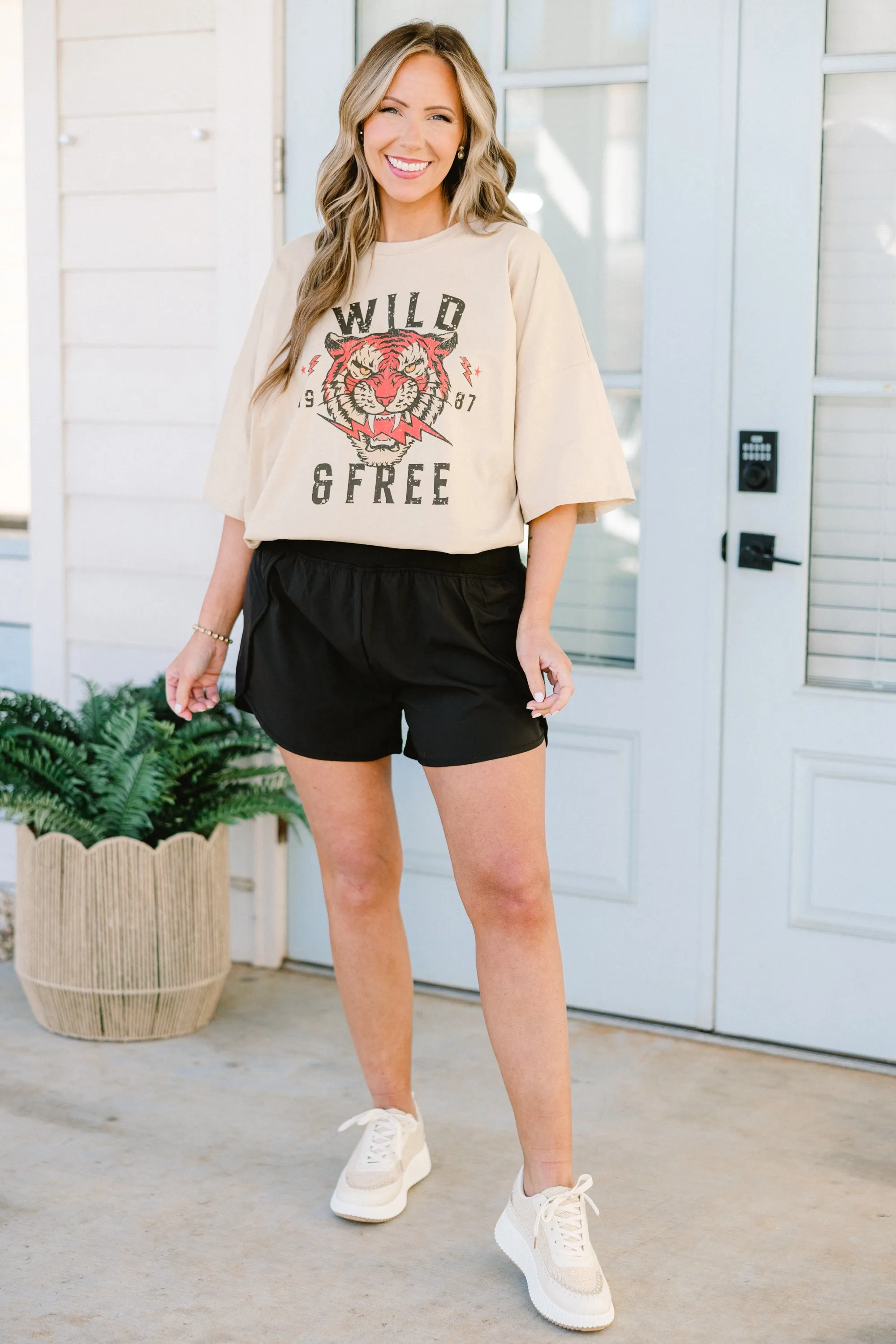 Always Wild and Free Boyfriend Tee, Light Mocha