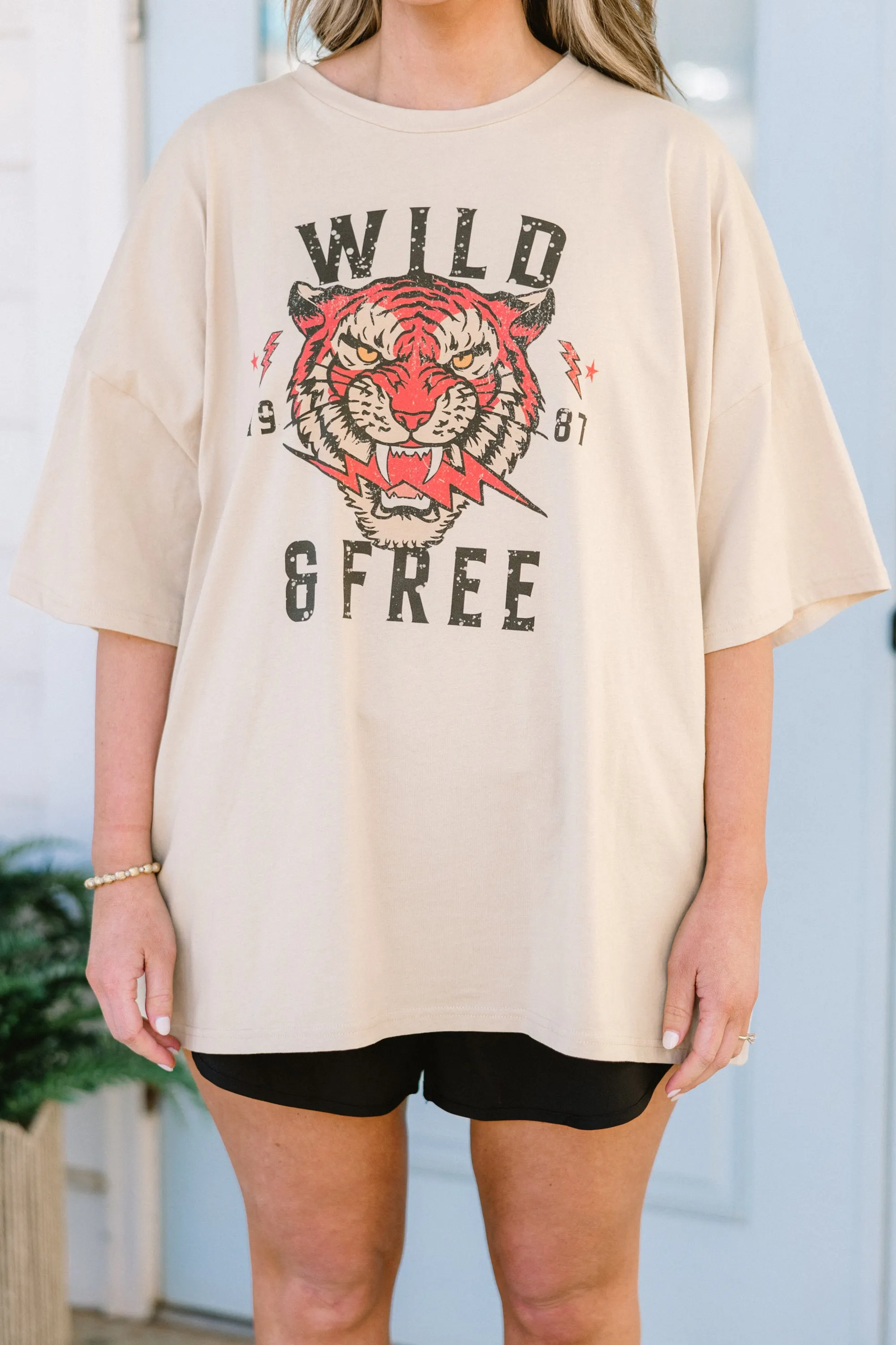 Always Wild and Free Boyfriend Tee, Light Mocha