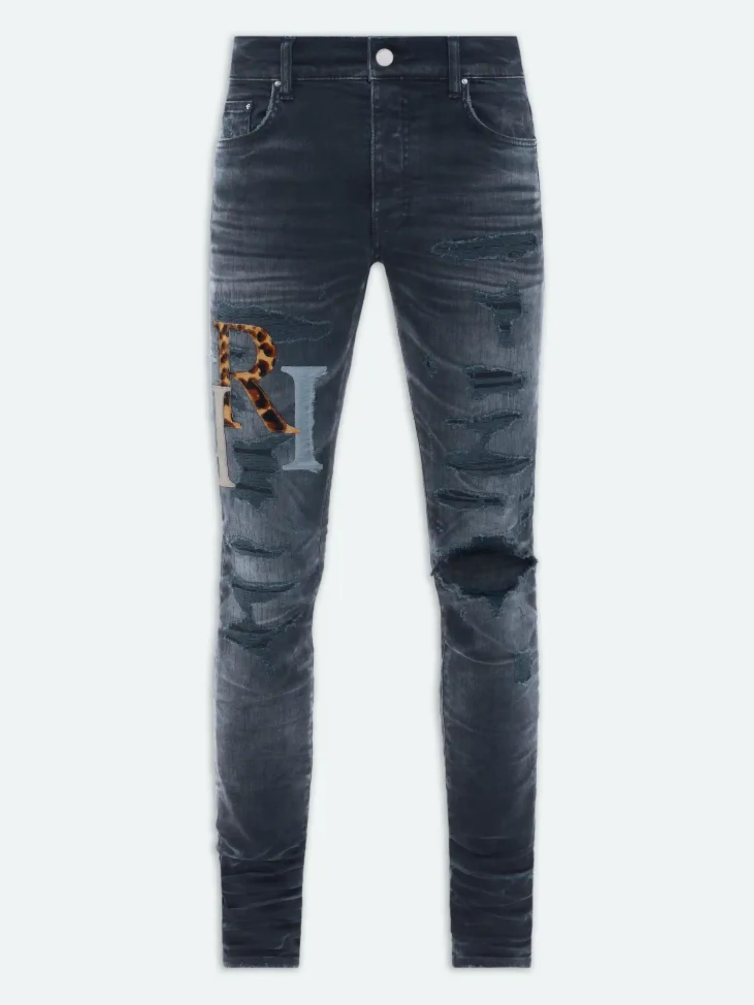 AMIRI STAGGERED LOGO JEANS INDIGO