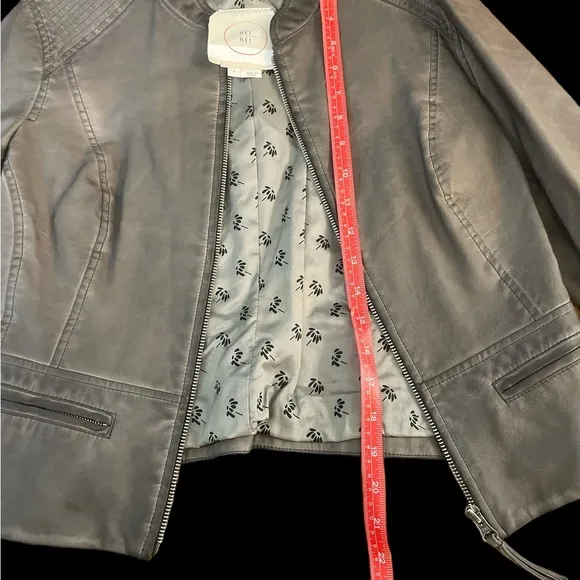 Anthropologie Hei Hei Dara Vegan Leather Jacket Womens Size small Gray Full Zip