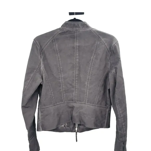 Anthropologie Hei Hei Dara Vegan Leather Jacket Womens Size small Gray Full Zip