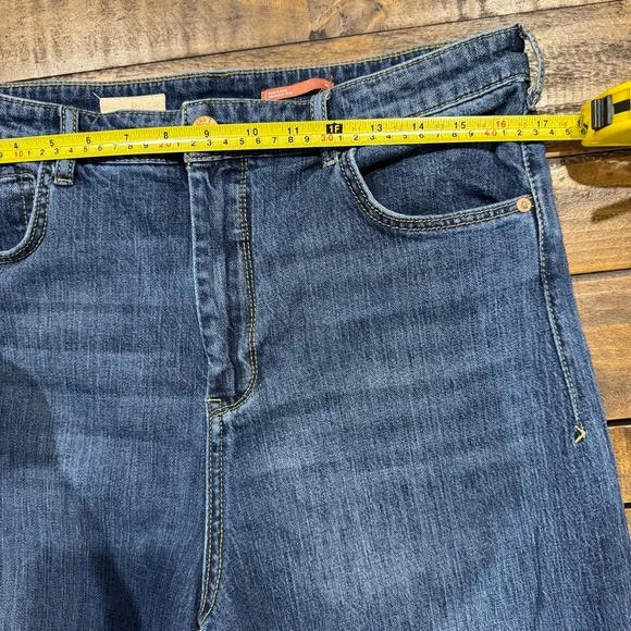 Anthropologie Pilcro Wide Leg Relaxed Waist Crop Yoke Darts Blue Denim Jeans 31