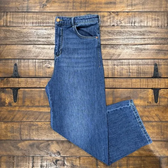 Anthropologie Pilcro Wide Leg Relaxed Waist Crop Yoke Darts Blue Denim Jeans 31