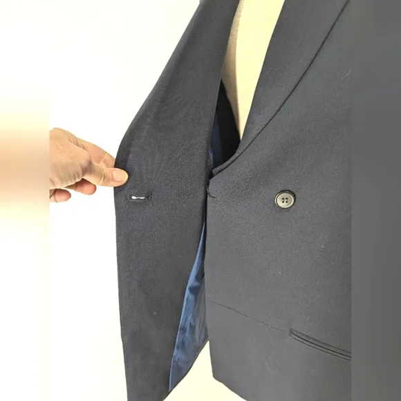 Anthropologie Six Crisp Days Navy Blazer Long line Oversized Double Breasted S