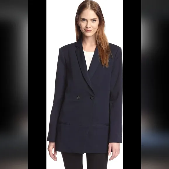 Anthropologie Six Crisp Days Navy Blazer Long line Oversized Double Breasted S
