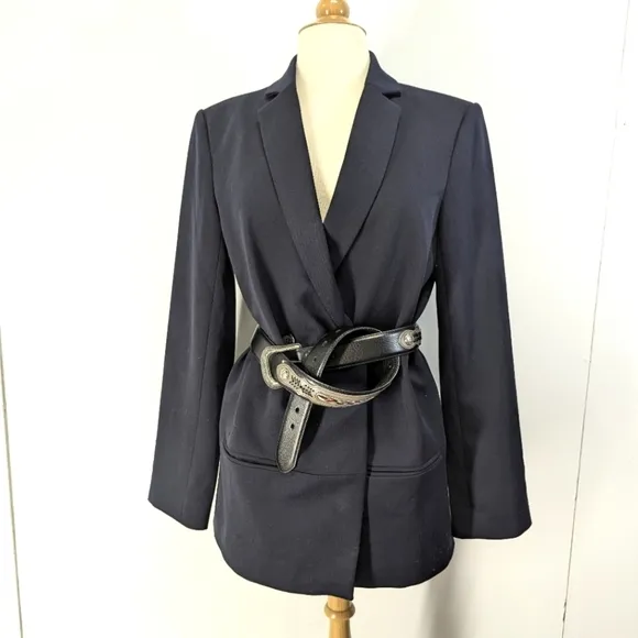 Anthropologie Six Crisp Days Navy Blazer Long line Oversized Double Breasted S