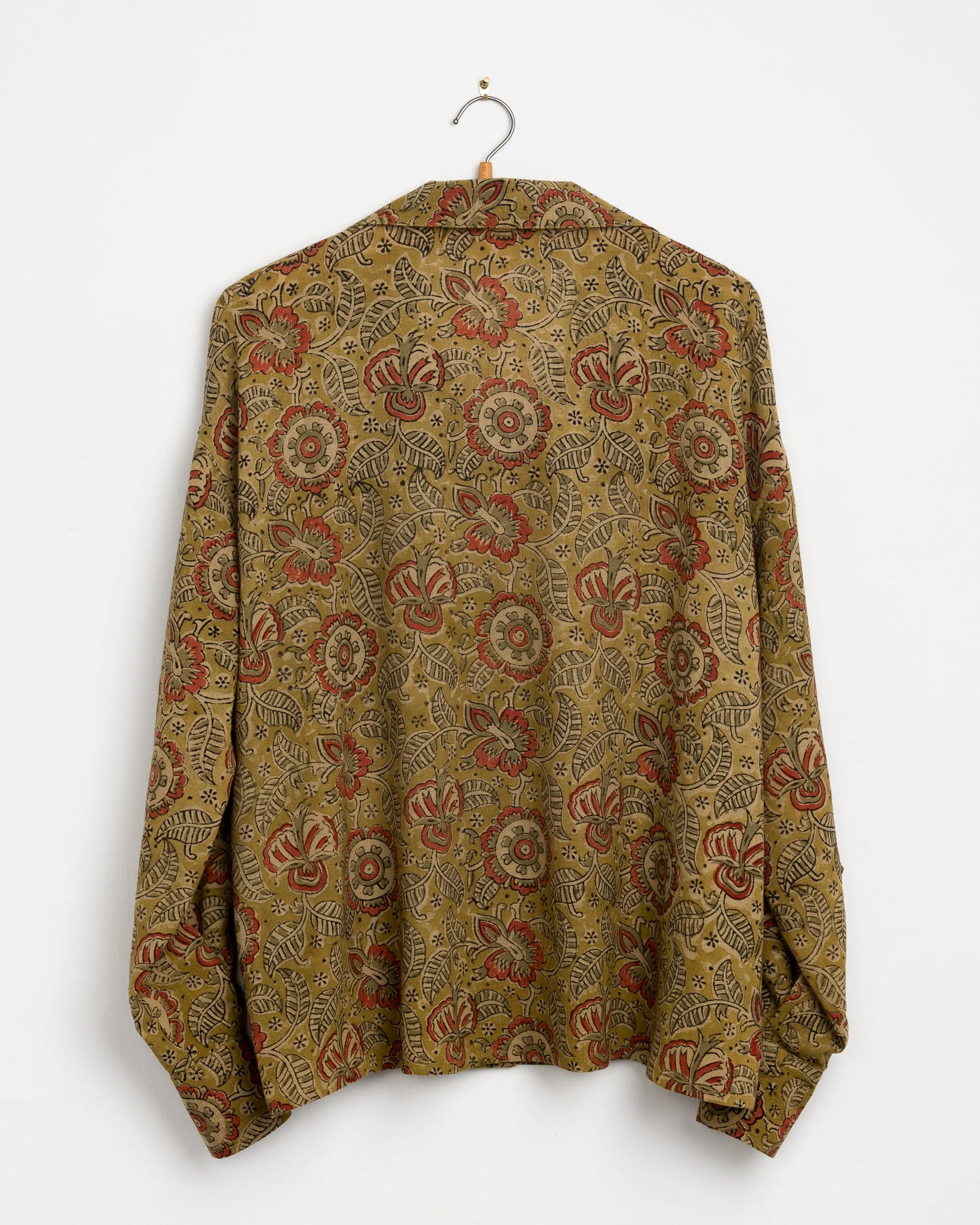 Anvi Drop Shoulder Shirt in Kalamkari Floral Yellow Sage