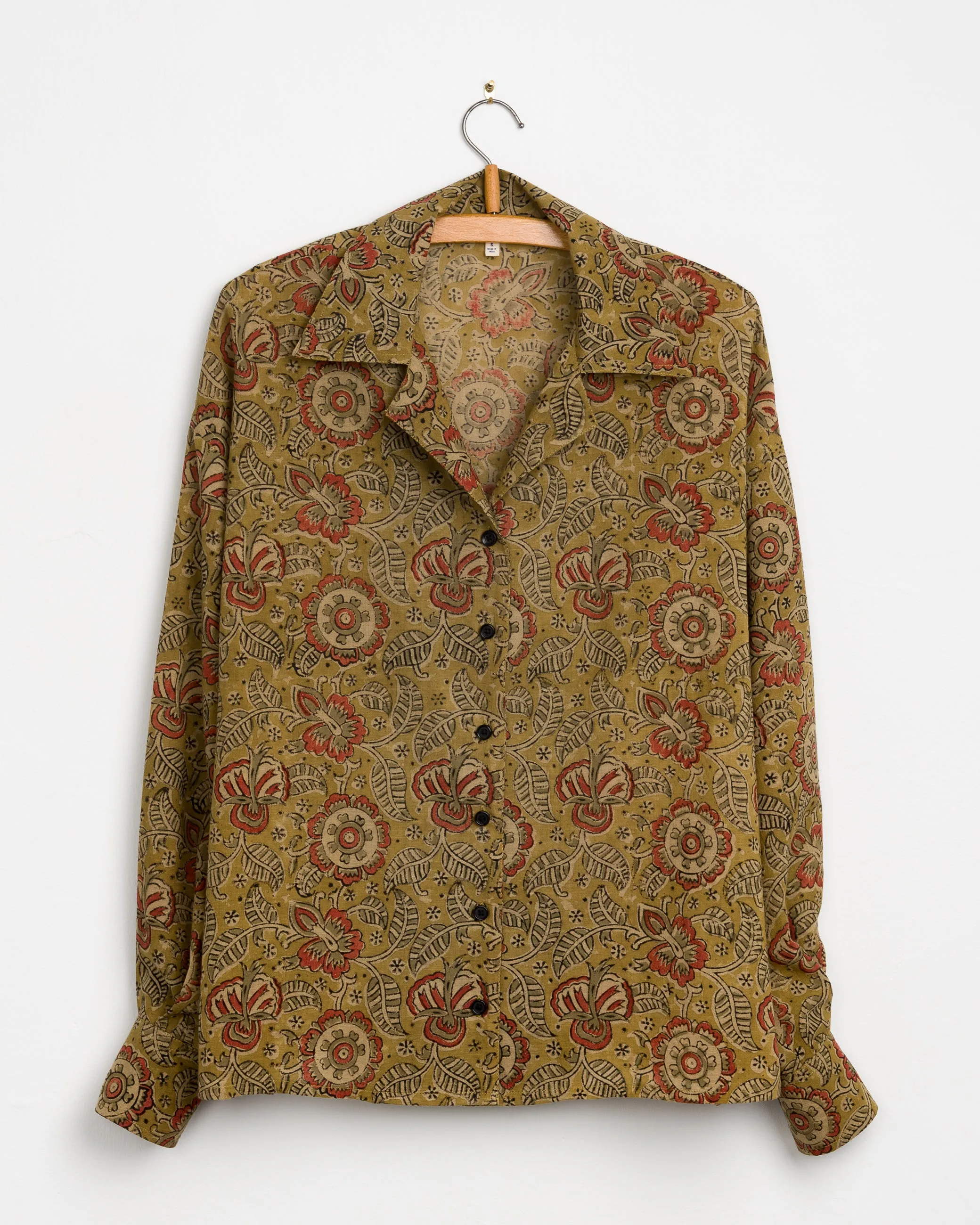 Anvi Drop Shoulder Shirt in Kalamkari Floral Yellow Sage
