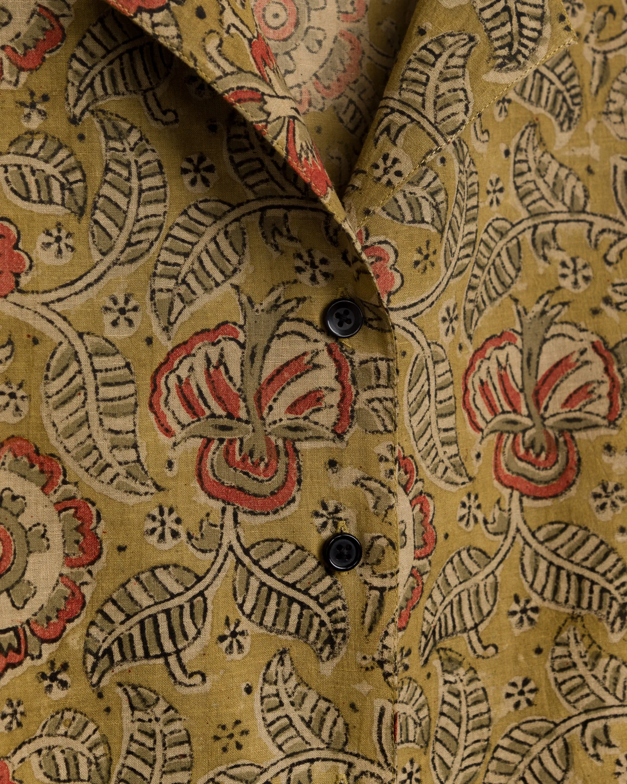 Anvi Drop Shoulder Shirt in Kalamkari Floral Yellow Sage