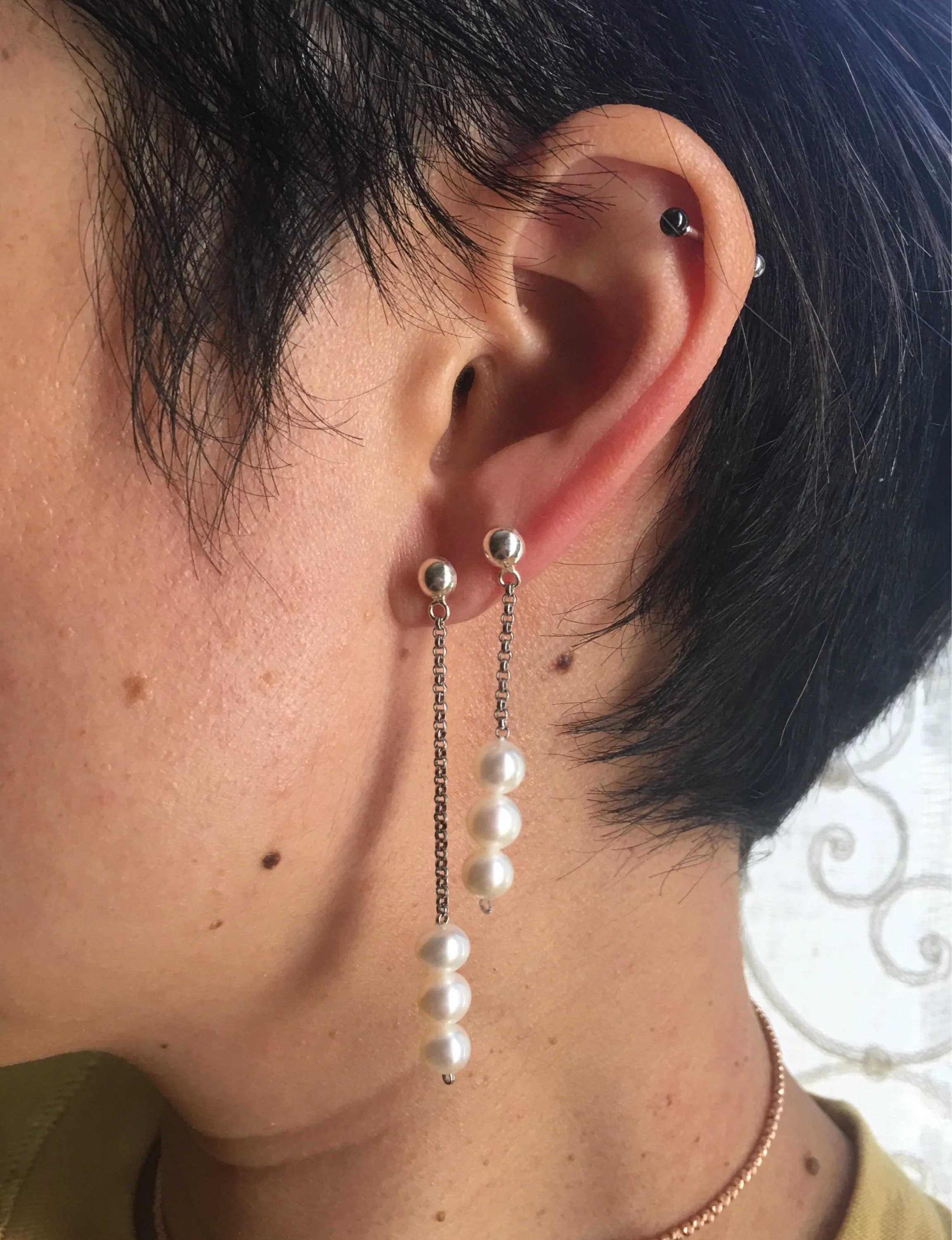 Asymmetrical Pearl Trio Earrings