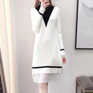 Autumn and Winter Pullover Loose Sweater Skirt Mid-length Versatile Casual Bottoming Shirt Half High Collar Simple Color Matching Sweater Dress