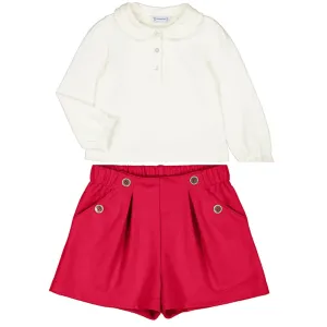 AW24 Mayoral - Long Sleeve top and Cherry Red Shorts Set