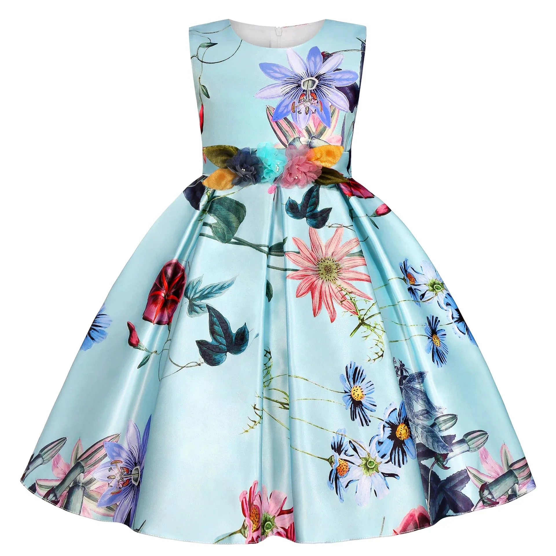 Baby Girls Flower Striped Dress For Girls Floral Wedding Party Dresses Kids Princess Christmas Dress Children Girls Clothing