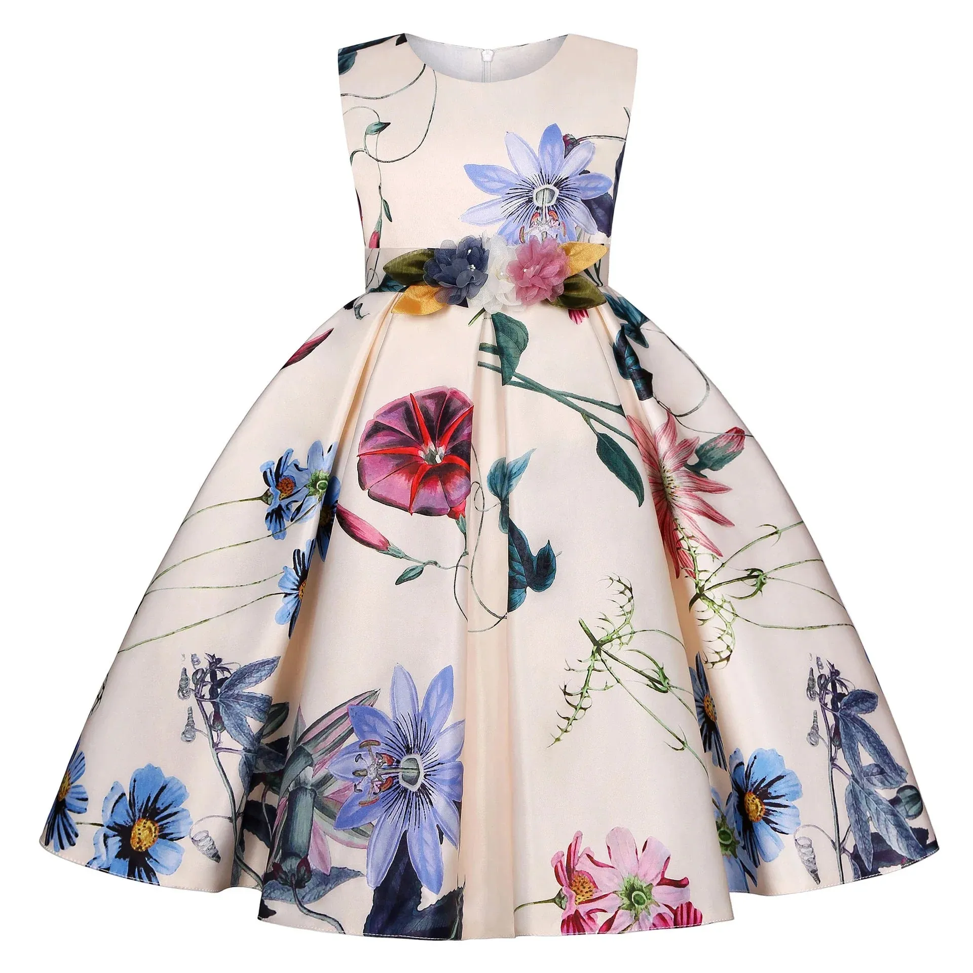 Baby Girls Flower Striped Dress For Girls Floral Wedding Party Dresses Kids Princess Christmas Dress Children Girls Clothing