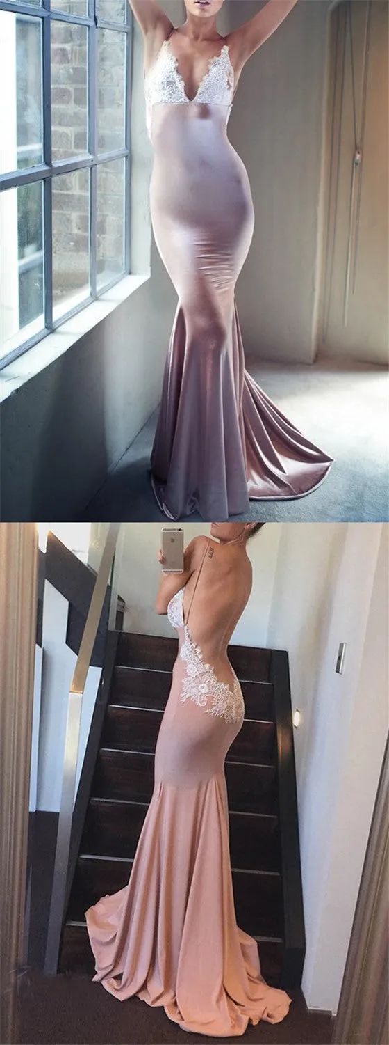Backless Sexy Mermaid V-Neck Evening Long Prom Dresses, BG51199