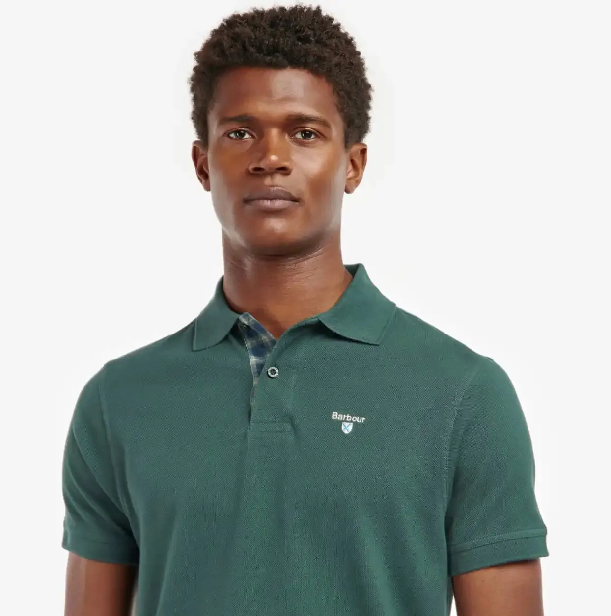 Barbour Mens Tartan Pique Polo Shirt Green Gables