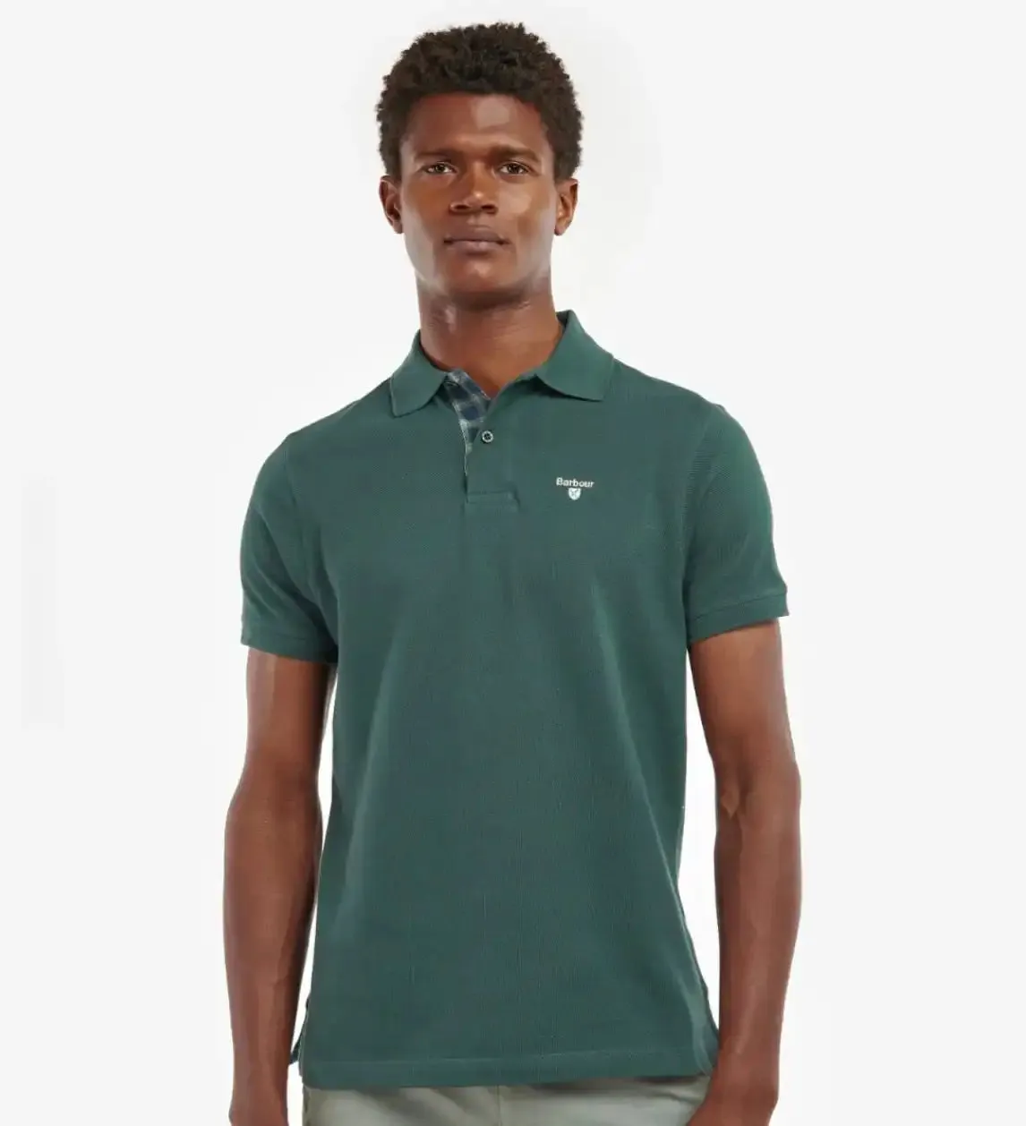 Barbour Mens Tartan Pique Polo Shirt Green Gables
