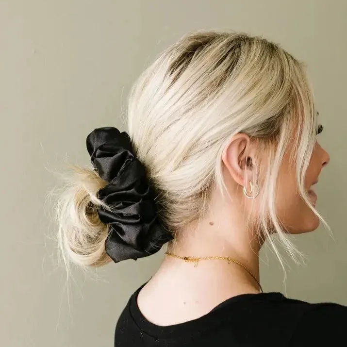 Black Oversized Satin Scruchie