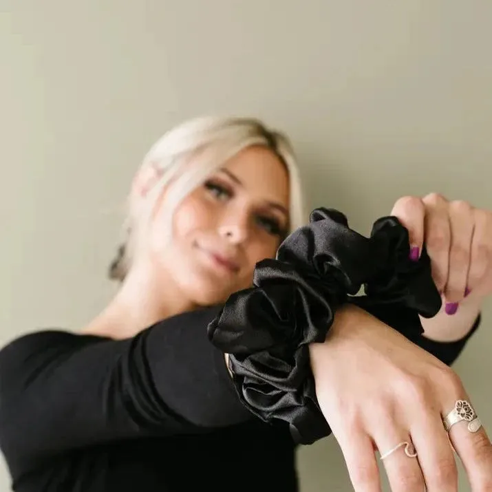 Black Oversized Satin Scruchie
