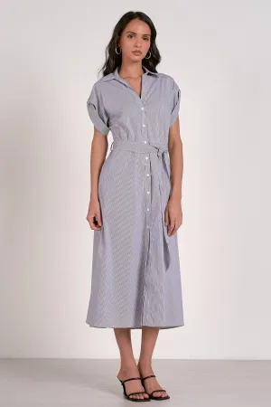 BLACK STRIPE COLLARED MIDI