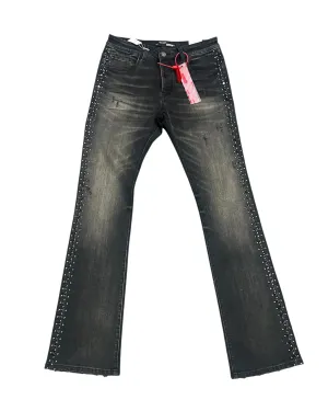 Black Wash Stacked Jeans with Raw Hem