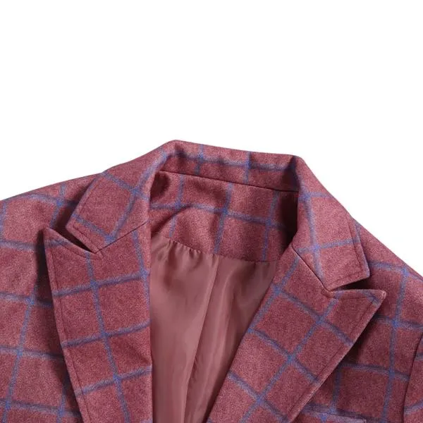 Blazer Manches Longues Vintage et Revers à Carreaux Homme