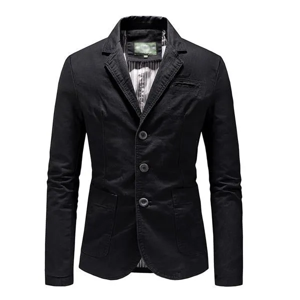 Blazer vintage de couleur unie à revers pour hommes