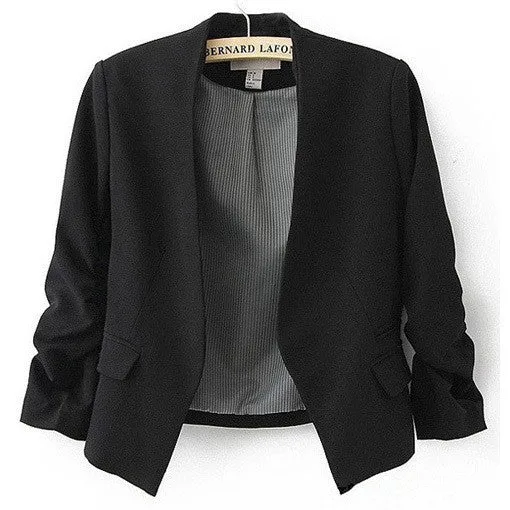 Blazer Women Candy Color Female Blazer Women Jacket 3/4 Sleeve Pockets None Button Woman Slim Short Suit Jacket Blazer Feminino