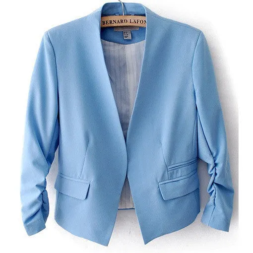 Blazer Women Candy Color Female Blazer Women Jacket 3/4 Sleeve Pockets None Button Woman Slim Short Suit Jacket Blazer Feminino