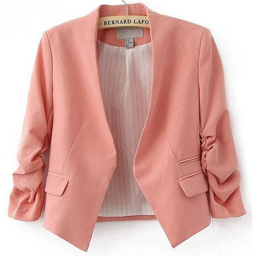 Blazer Women Candy Color Female Blazer Women Jacket 3/4 Sleeve Pockets None Button Woman Slim Short Suit Jacket Blazer Feminino
