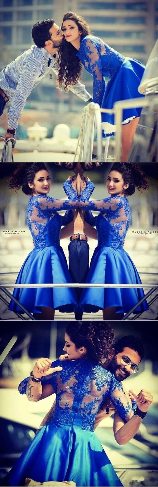 Blue lace long sleeves most popular junior  homecoming dresses for teen , BD00199
