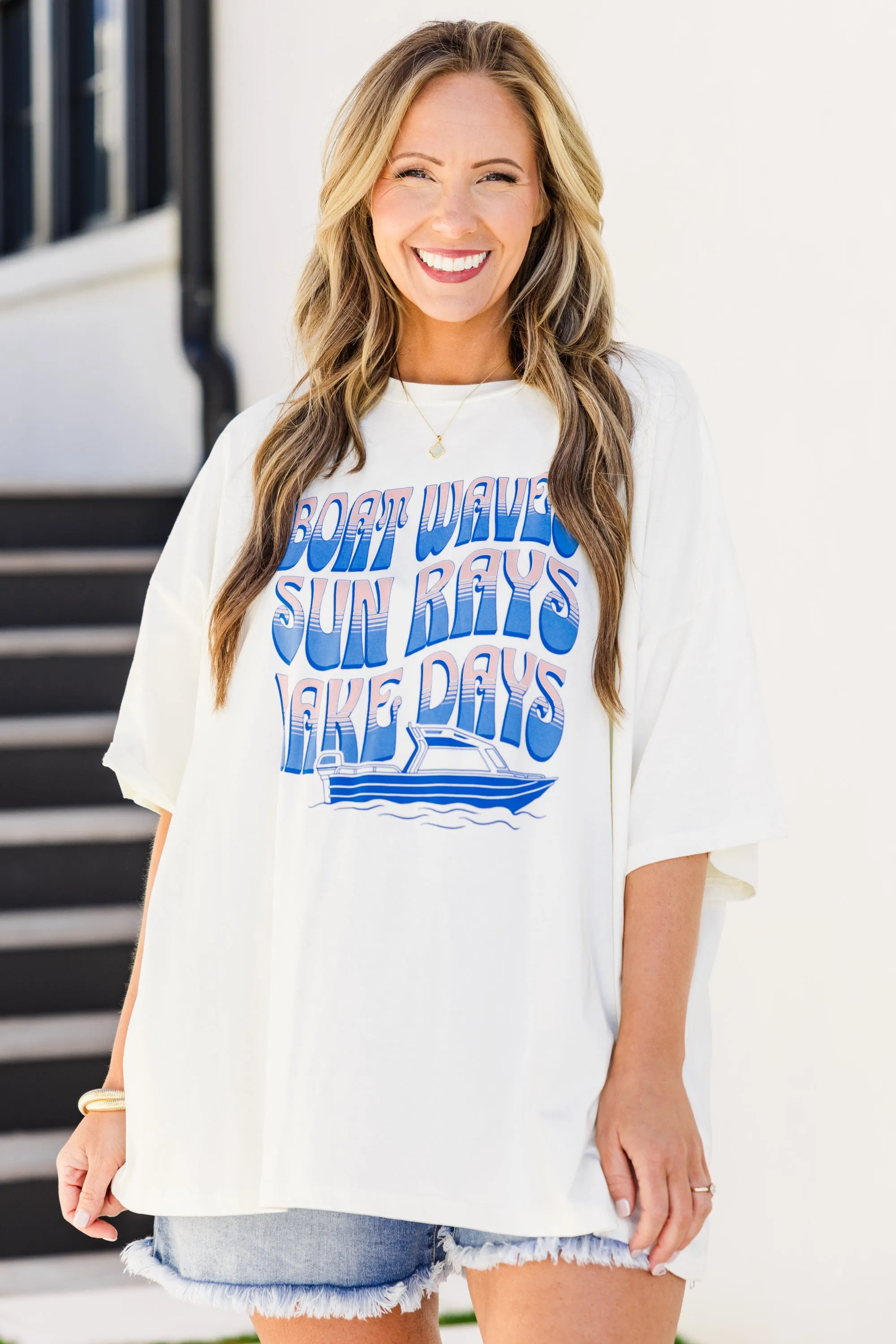 Boat Waves & Lake Days Boyfriend Tee, Ivory