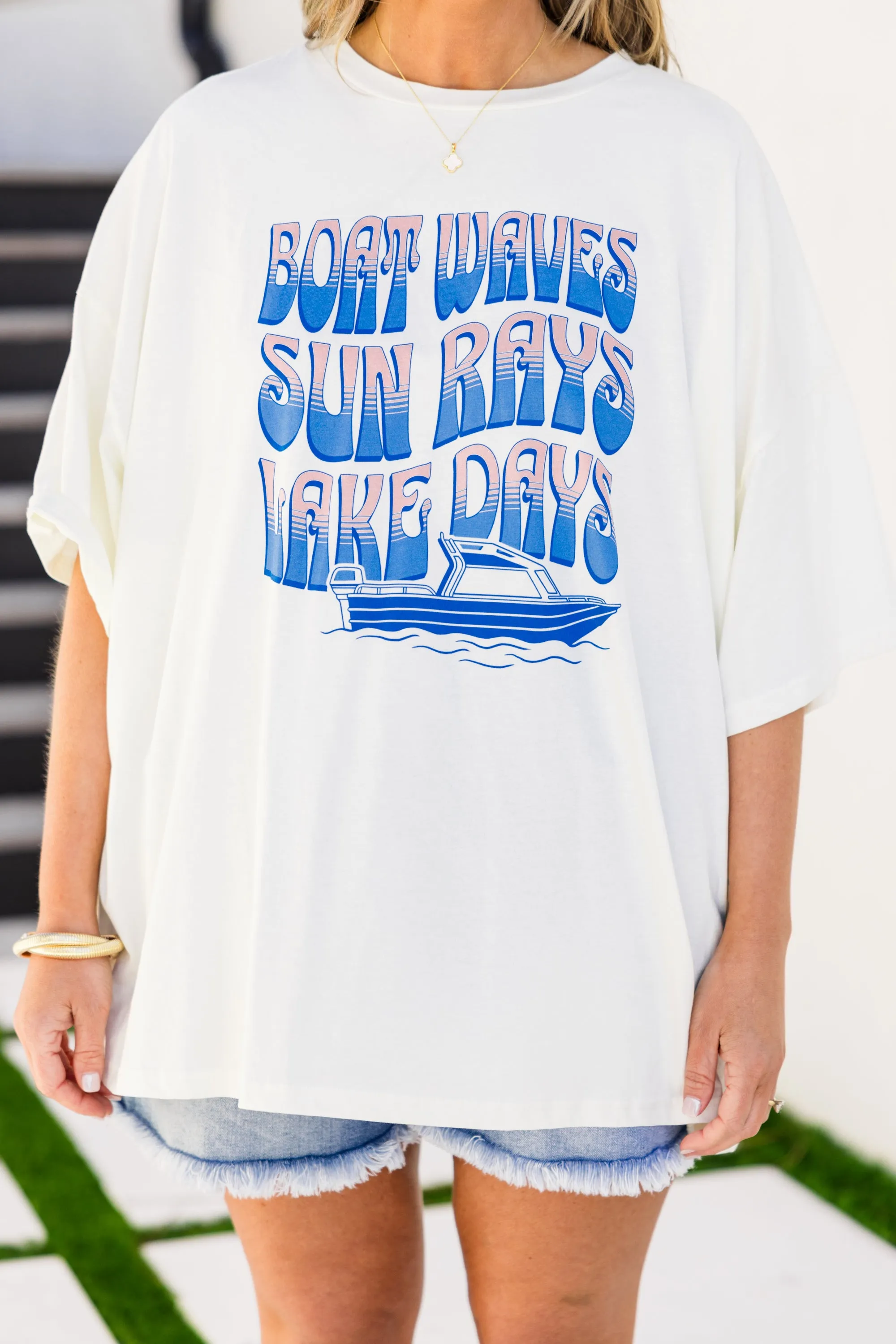 Boat Waves & Lake Days Boyfriend Tee, Ivory
