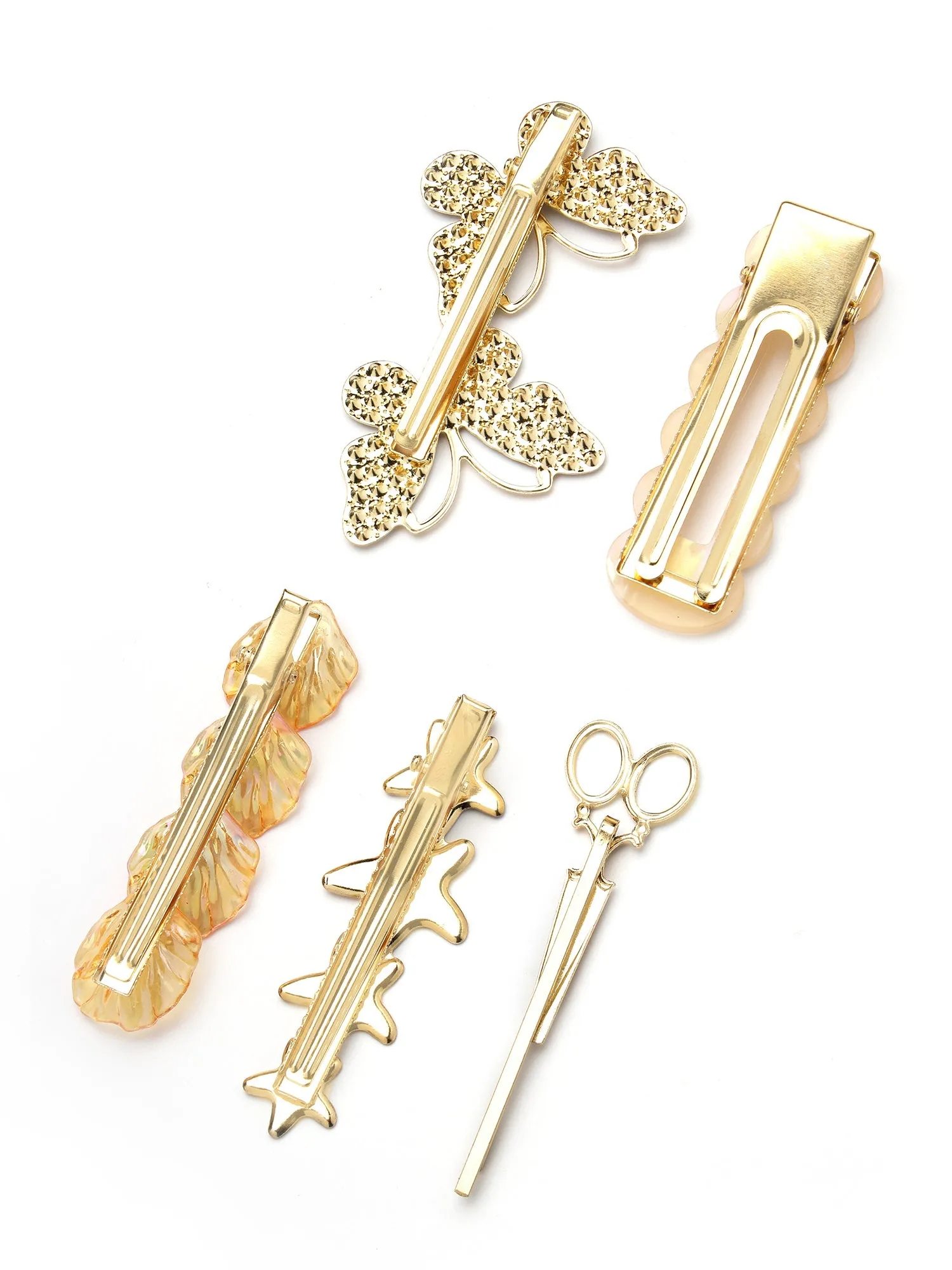 Bohey by KARATCART Set of 5 Gold Plated Embellished Alligator Hair Clips for Women