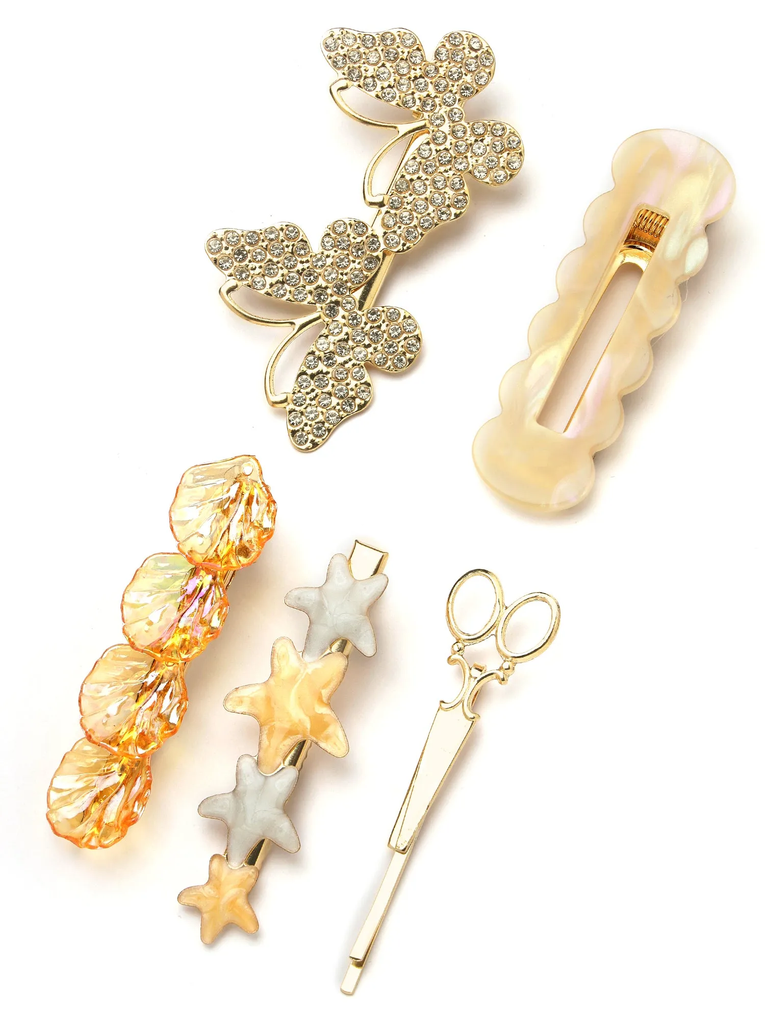 Bohey by KARATCART Set of 5 Gold Plated Embellished Alligator Hair Clips for Women